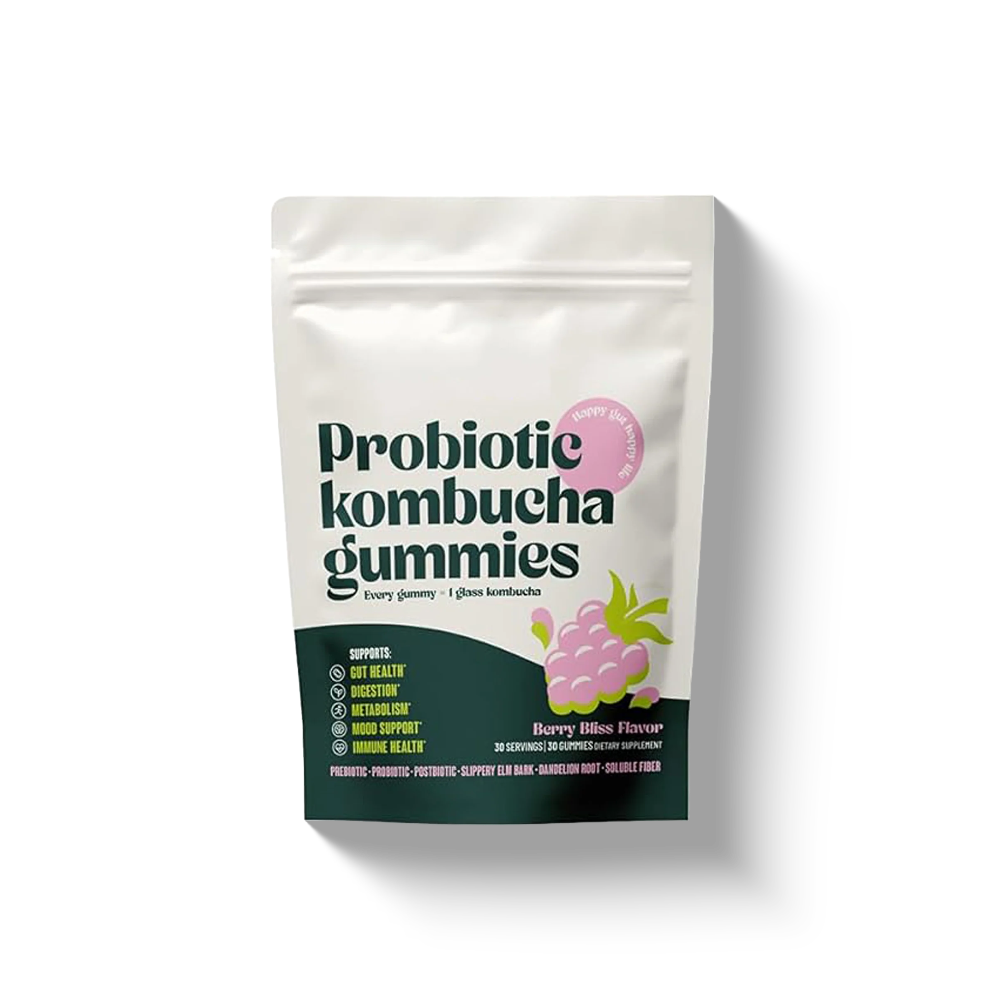 BoochBod Probiotic Kombucha Gummies – Bloating Relief | Gut Health, Digestion, & Metabolism Support | Pre/Postbiotics, Slippery Elm, Dandelion Root, Fiber Supplement