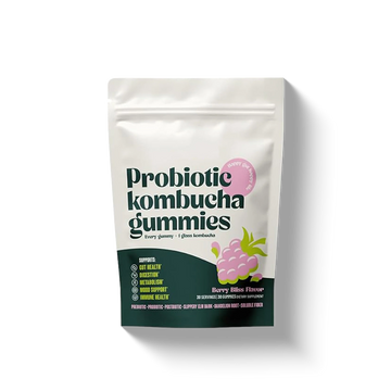 BoochBod Probiotic Kombucha Gummies – Bloating Relief | Gut Health, Digestion, & Metabolism Support | Pre/Postbiotics, Slippery Elm, Dandelion Root, Fiber Supplement